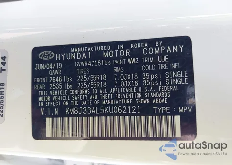 2019 Hyundai Tucson Limited/Sel/Sport/Ultimate/Value/Night из США, поврежденный, VIN KM8J33AL5KU062121